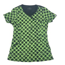 Cherokee Infinity Women  s Size XS Green Black Dot V Neck Scrub Top Style 2624A