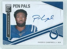 PARRIS CAMPBELL 2019 PANINI DONRUSS ELITE PEN PALS BLUE INK SP ON CARD AUTO RC