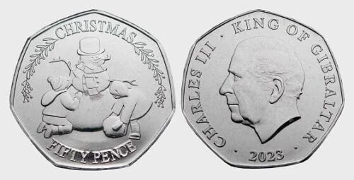2023 Gibraltar christmas 50p Coin in stock fast shipping 1 day - Afbeelding 1 van 3