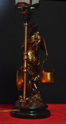 Lampe Sculpture Bronze Art Nouveau 1890 - Luca Madrassi - Femme Porteuse D'Eau - Révisée - Patine D'époque