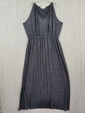 Loft Gray Maxi Sundress With Tie Keyhole Neck Sz XLT Empire Waist Rayon Blend
