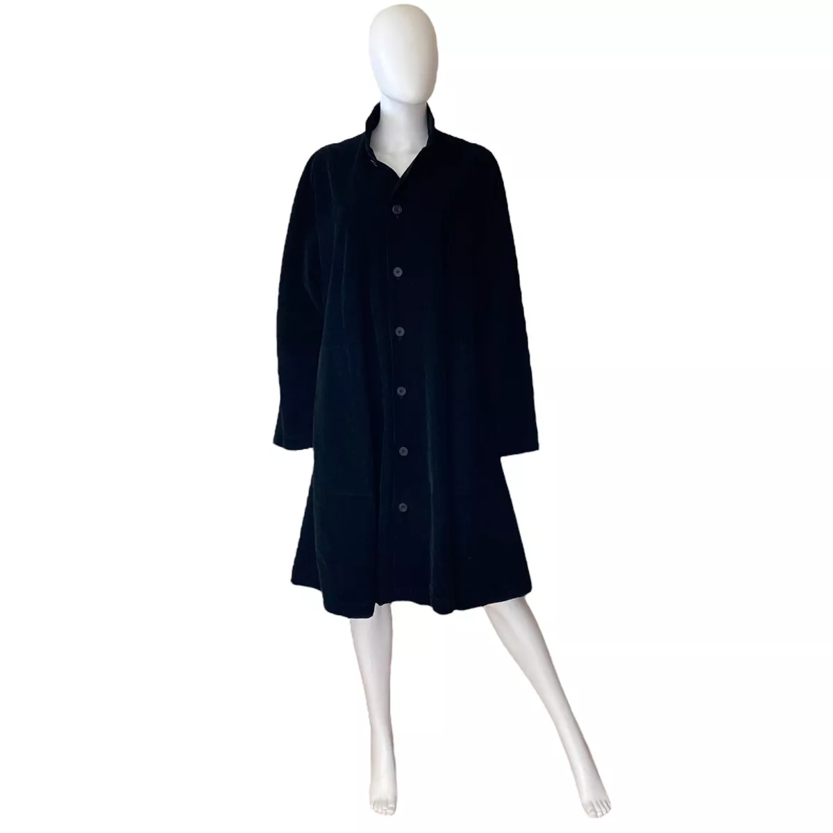 Eskandar Black Long Line Corduroy Coat Size 2 Cotton Cashmere Blend