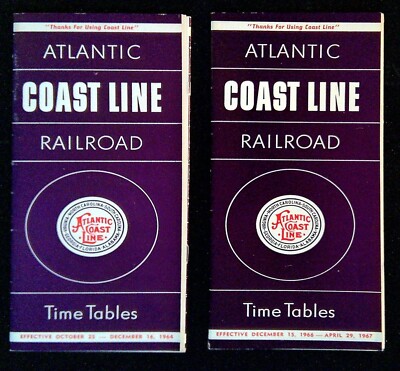 Atlantic Coast Line Railroad Time Tables (2 Time Tables) 1964 + 1966-1967