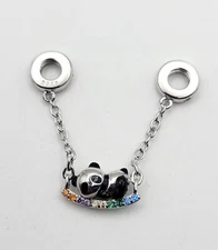 925 Sterling Silver Panda Charm Safety Chain Pendant