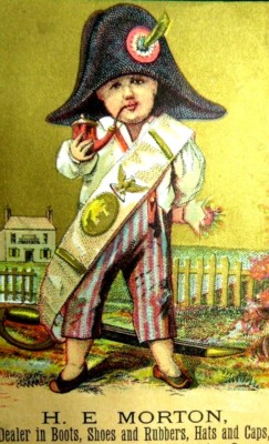 French Boy Smoking Pipe Gents' Furnishing Goods H.E Morton Dealer Shoes Y3