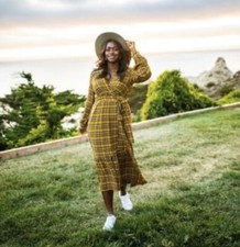 NWT Anthropologie Plaid Dalton Wrap Maxi Dress Size S