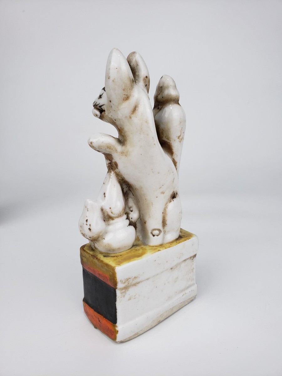 Fox Inari God Porcelain Statue 14cm Japanese Antique Pair Fox Inari God Porcelain Statue 14cm Japanese Antique Pair
