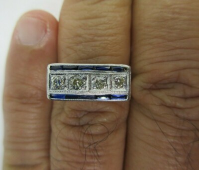 Vintage 18K Gold Diamant & Saphir Ring Old Mine Cut Durchmesser = 1/2 Karat Wert = 6500 $