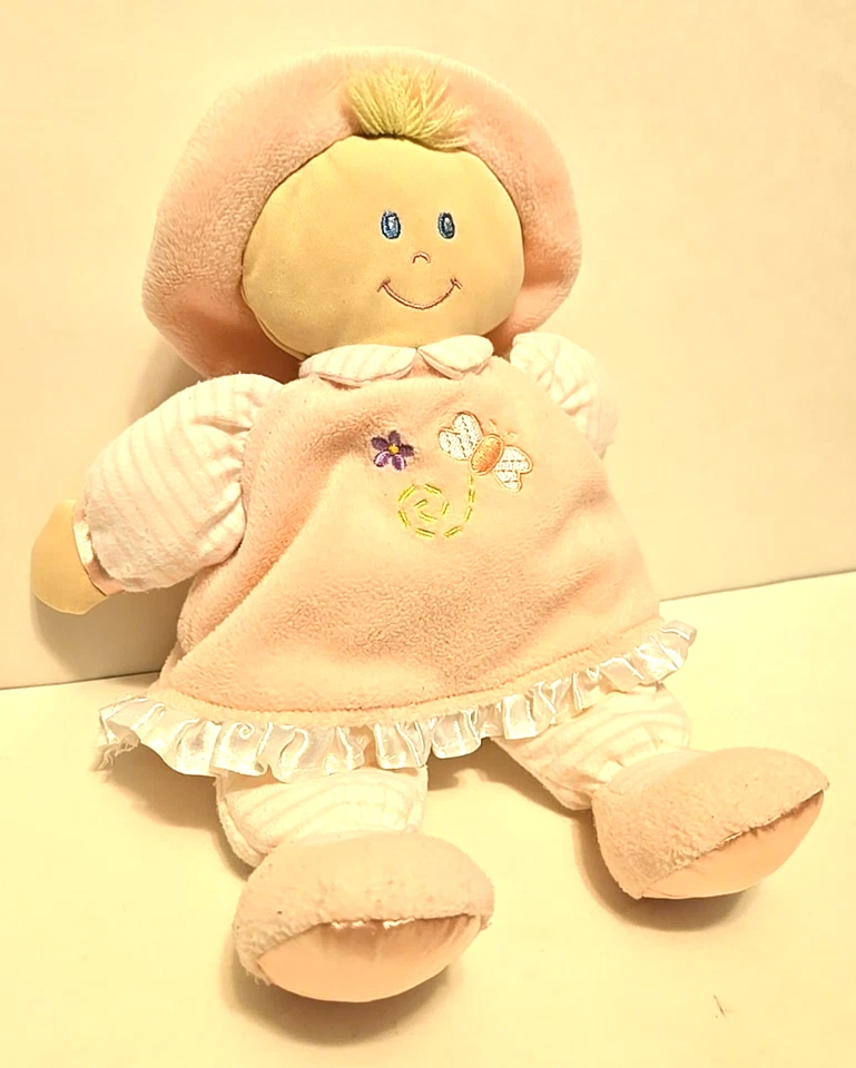 Animal Alley Soft Pink Baby Doll Plush Security Butterfly Dress Hat Blond Hair - Image 2 of 4