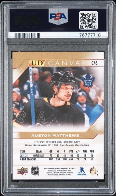 2022 Upper Deck UD Canvas C76 Auston Matthews PSA 10 Toronto NHL view 2