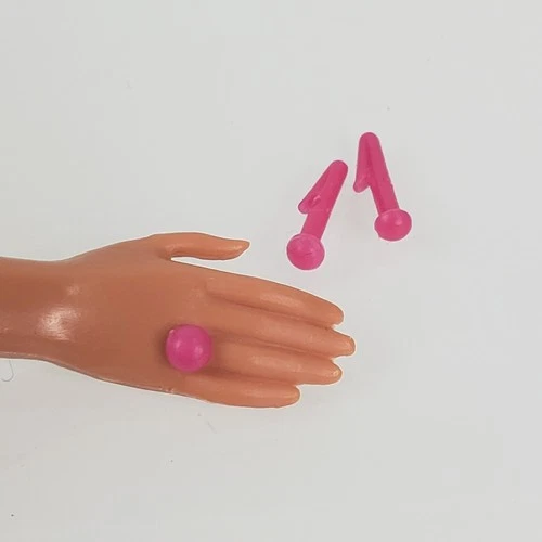 Vtg Barbie Doll Accessory ~ Pink Stud Earrings & Matching Ring Set