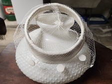 Vintage 1950s White Satin Hat W/ Netting Rockabilly Wedding CHIC