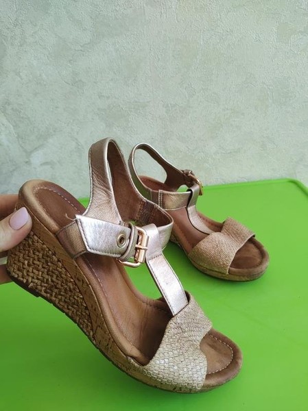 Women Gabor Heels Gold Leather 38 #7T9J