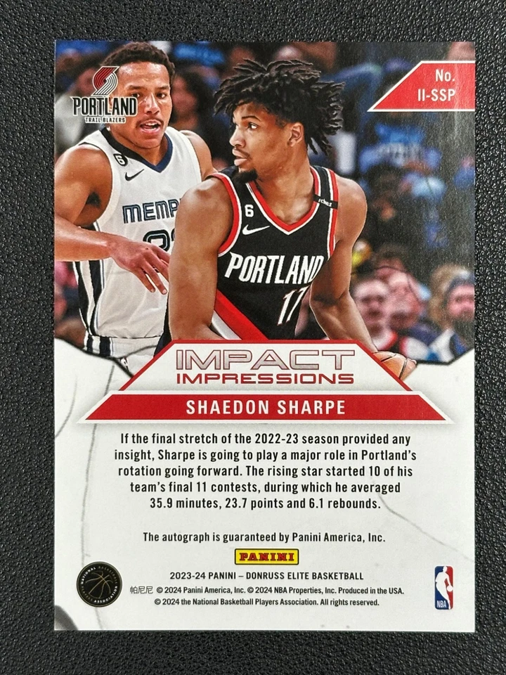 2023 Panini Donruss Elite Impact Impressions Shaedon Sharpe Auto 14/49#Z - Image 2 of 2