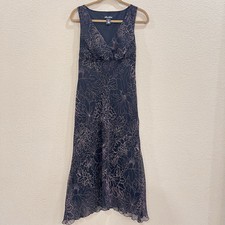 VTG MEGAN MATTHEW Dress Women 8 Black Pink Floral Chiffon Whimsygoth 90s Friends