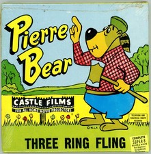 SUPER 8 SILENT-PIERRE BEAR IN "THREE RING FLING"-CASTLE FILMS B/W CARTOON-SEALED