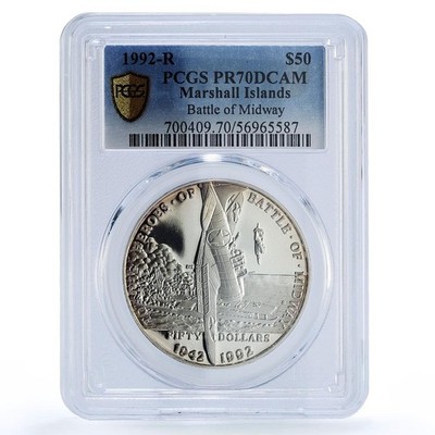 Marshall Islands 50 dollars Midway Battleship Planes PR 70 PCGS