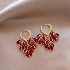 Red Waterdrop Heart Earrings Iron Stone Gold Plating Earrings for Women