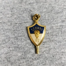 1981 Senior Key Pendant R High School enameled  goldtone MLR initials