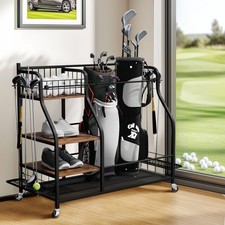 Large Golf Bag Stand Holder Organizer for Garage Sport Accessories Rack w Wheels