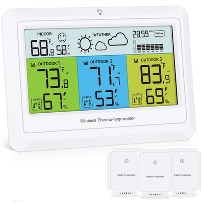 Kabelloses Indoor-Outdoor-Thermometer Mit 3 Sensoren, Digitales Thermometer, Hyg