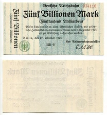 Deutsche Reichsbahn Berlin  5 Billionen Mark 27.10.1923,  unc