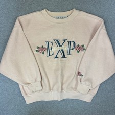 Vintage Express Athletique Provence Rose Embroidered Sweatshirt Pink Petite