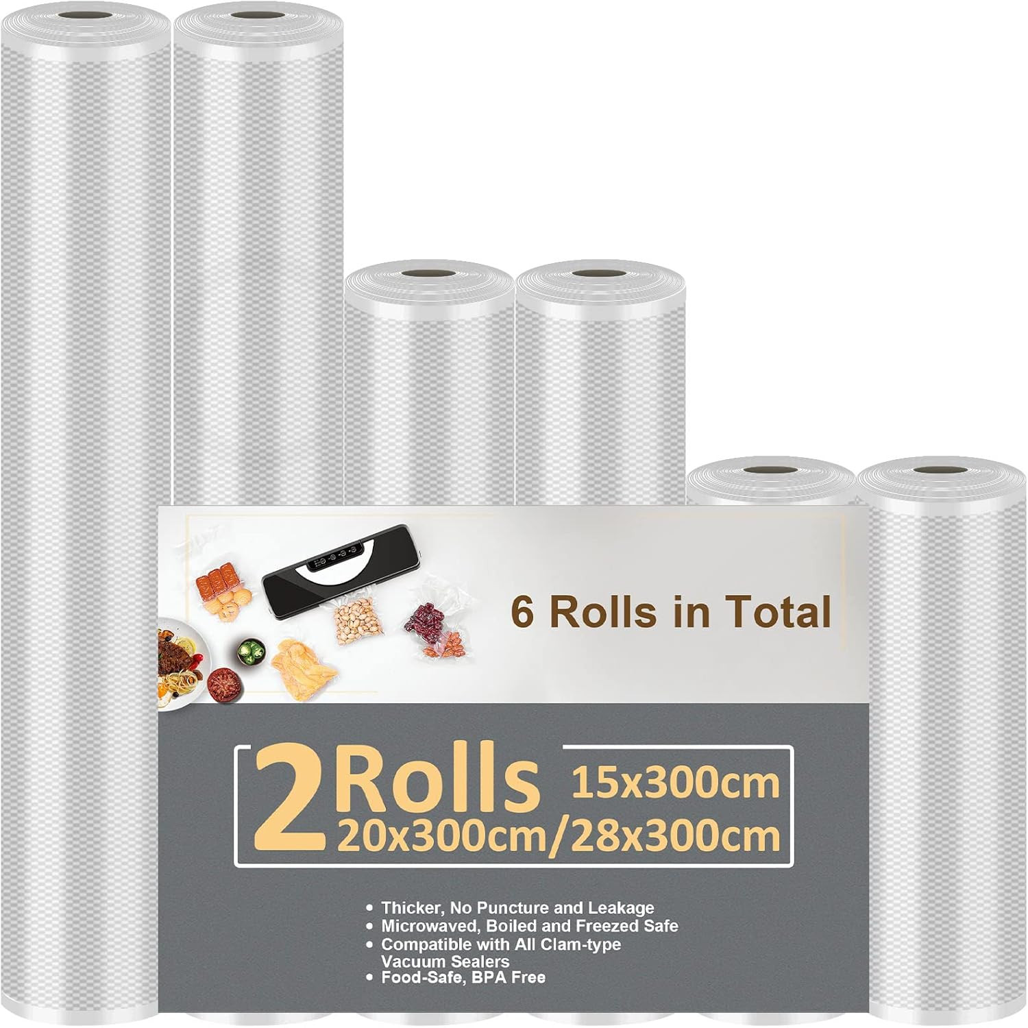 Sacchetti Sottovuoto Alimenti 6 Rotoli 15cm x 6m Goffrati Professionali