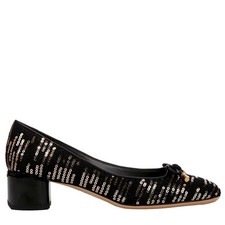 Franco Sarto Natalia Block Heel Ballet Pumps Black / Gold Fabric I9117F3003