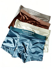 4PCS Men's Ice Silk Underwear Breathable Boxer Shorts Seamless Satin Soft Briefs
