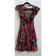 Tango Mango Collection Women's Tropical Leaf Print Ruffle Tiered Dress M Dance