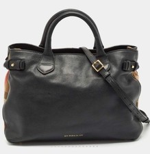 Vintage Burberry Black calfskin Leather Medium Banner Tote top handle bag