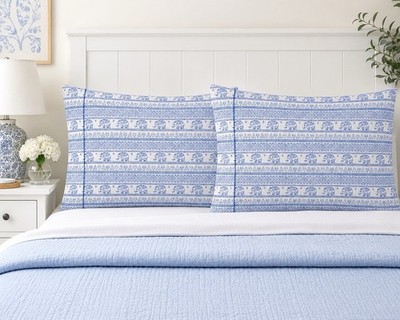 Roberta Roller Rabbit King Pillowcases Blue Elephant Print Cotton Set of 2