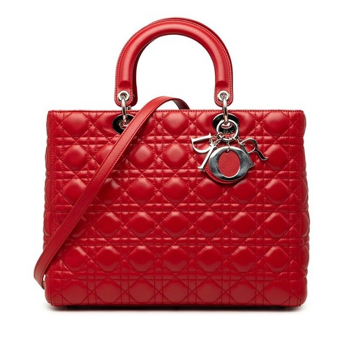 Dior Lady Dior Cannage Lambskin 2Way Bag Women Red One Size