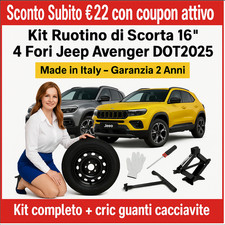 Ruotino Di Scorta 16" 4 Fori Jeep Avenger Kit Cric Guanti Cacciavite DOT2025