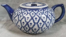 Ceramic Teapot Blue White Chinoiserie Style Traditional Thai Pattern Hot Tea