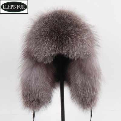 2024 Fox Fur Russian Ushanka Hats Ears Bomber Hat Genuine Real Fox Fur Cap K7