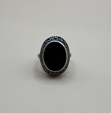 Vintage 925 Sterling Silver Black Onyx  Marcasite Ring /Size 8