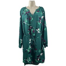 Merona XXL Green Floral Long Sleeve Tie Waist Shift Dress Women's Plus Size