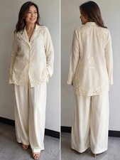 JM Goulbourn Broderie Designer Filipino Blouse  Pant Set Outfit Embroidered 14
