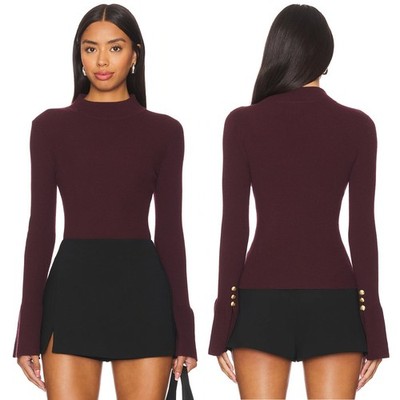 A.L.C. ALC Devin Wool Bell Sleeve Sweat Deep Carob Small S