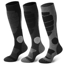 Ski Socks-3 Pairs Warm Merino Wool Snowboard Socks One Size Black, White, Grey