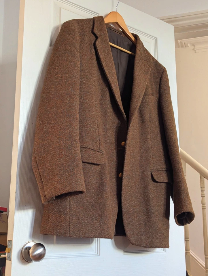 Vintage Cambrian Welsh Woollens Tweed Jacket 44R Brown/Blue Herringbone Pristine - Image 2 of 4