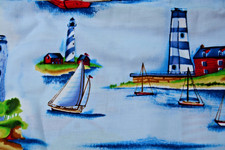 1.5 yards cotton LIGHTHOUSES on blue Towers of the Sea Nautical fabric