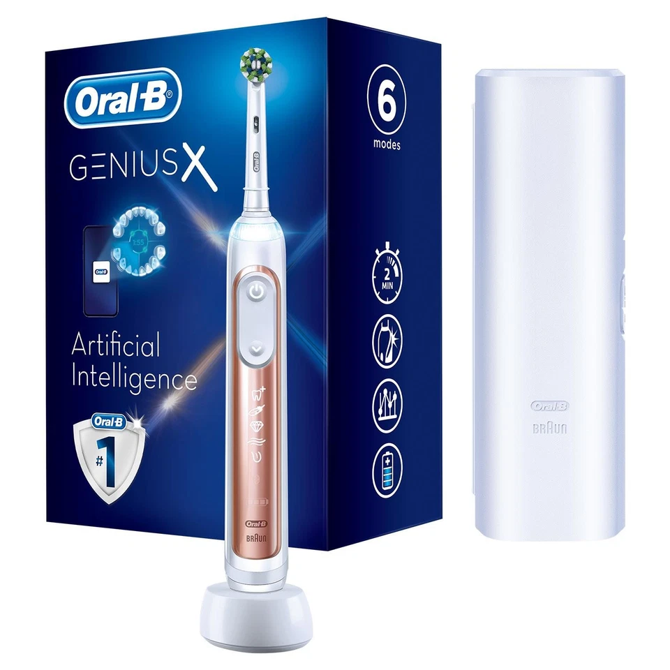 Oral-B Genius X Cepillo de Dientes Inteligente Recargable con Estuche de Viaje, Oro Rosa - Imagen 3 de 4