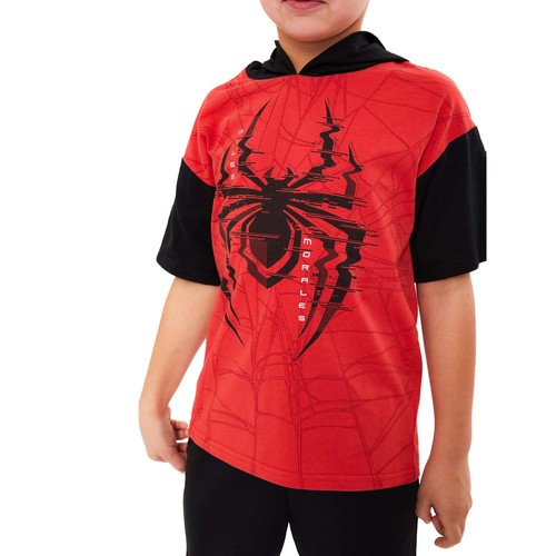Marvel Spider-Man Boys Cosplay 2-Piece Hooded Short Sleeve Top & Shorts Set: 8 - Afbeelding 4 van 10