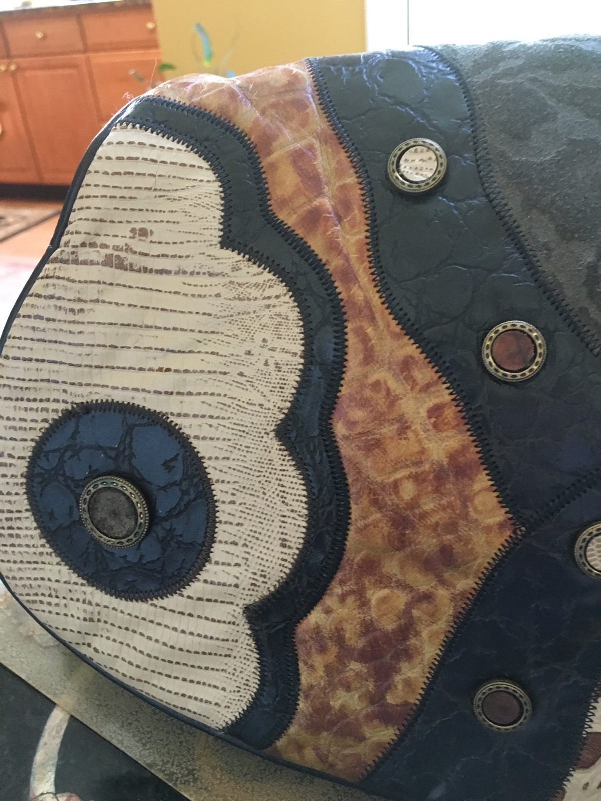 REEM Multi Color Patchwork Ostrich Leather Should… - image 5