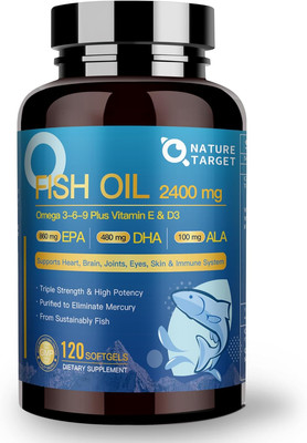 Triple Omega 3 6 9, Fish Oil 2400Mg Softgels with Vitamin D3 & E - EPA & DHA & A