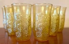 SIX Vintage Anchor Hocking Amber Spring Song Honey Daisy Tumblers 14 OZ.