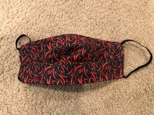 Red Black Green Chill Hot Pepper print handmade cotton face mask reversible
